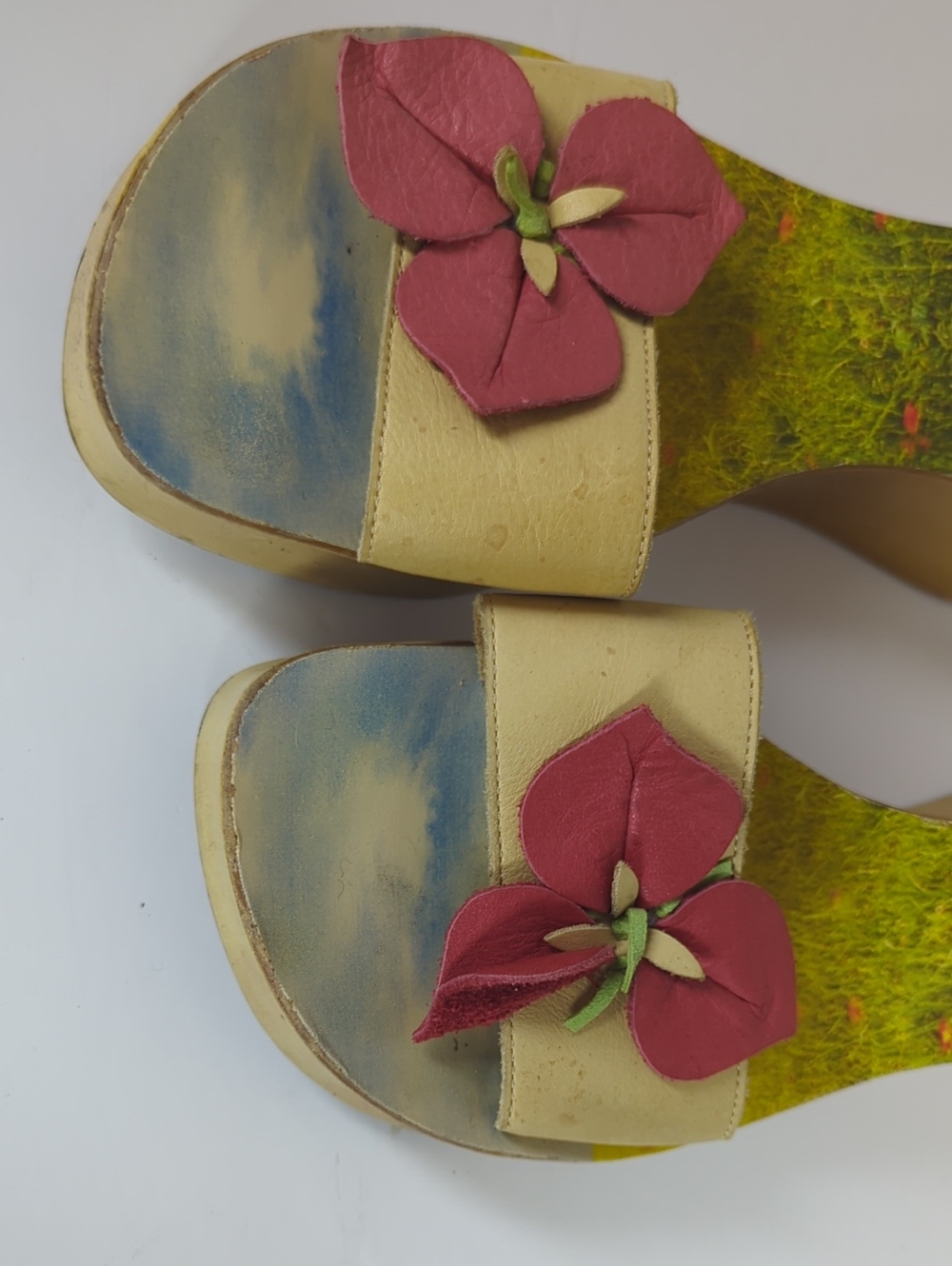 Vintage 90s Aldo Wedge Sandals Pink Flower Accent Made In Italy - Picture 4 of 9